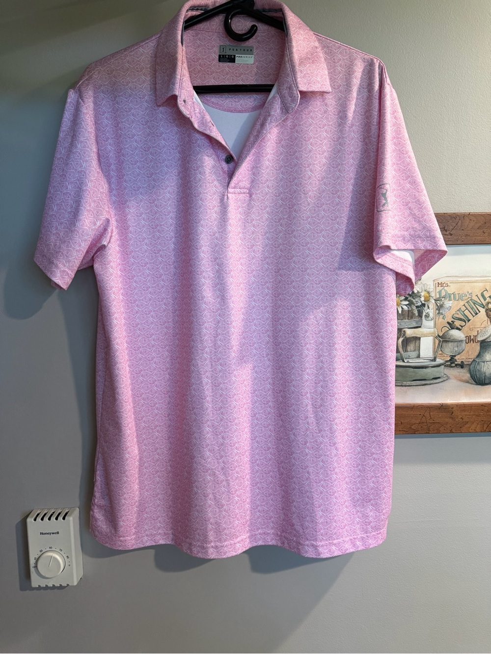 PGA Tour Pink Geo-Pattern Polo Shirt